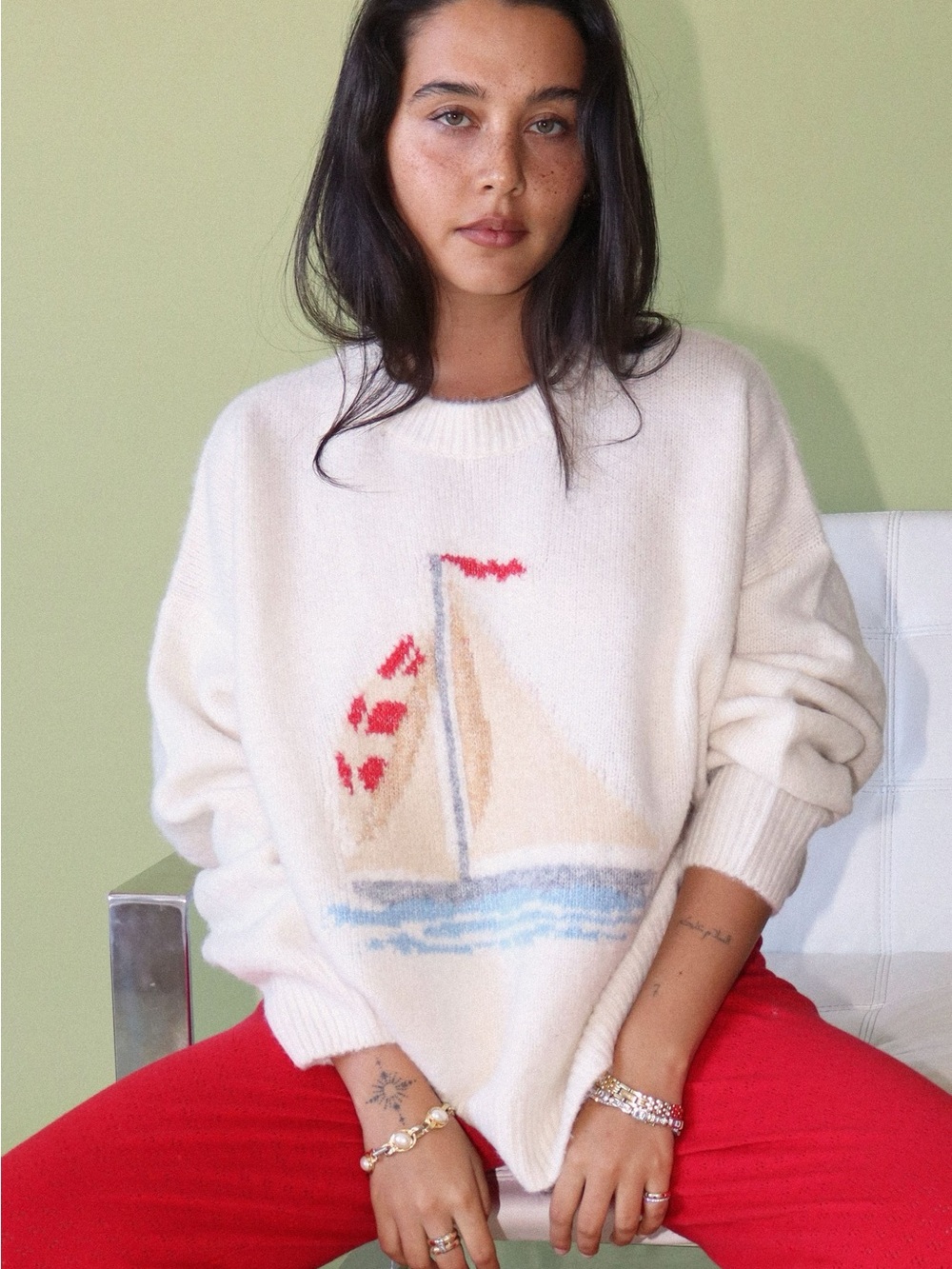 ⛵️Bailey Rose Cream Sailboat Sweater S